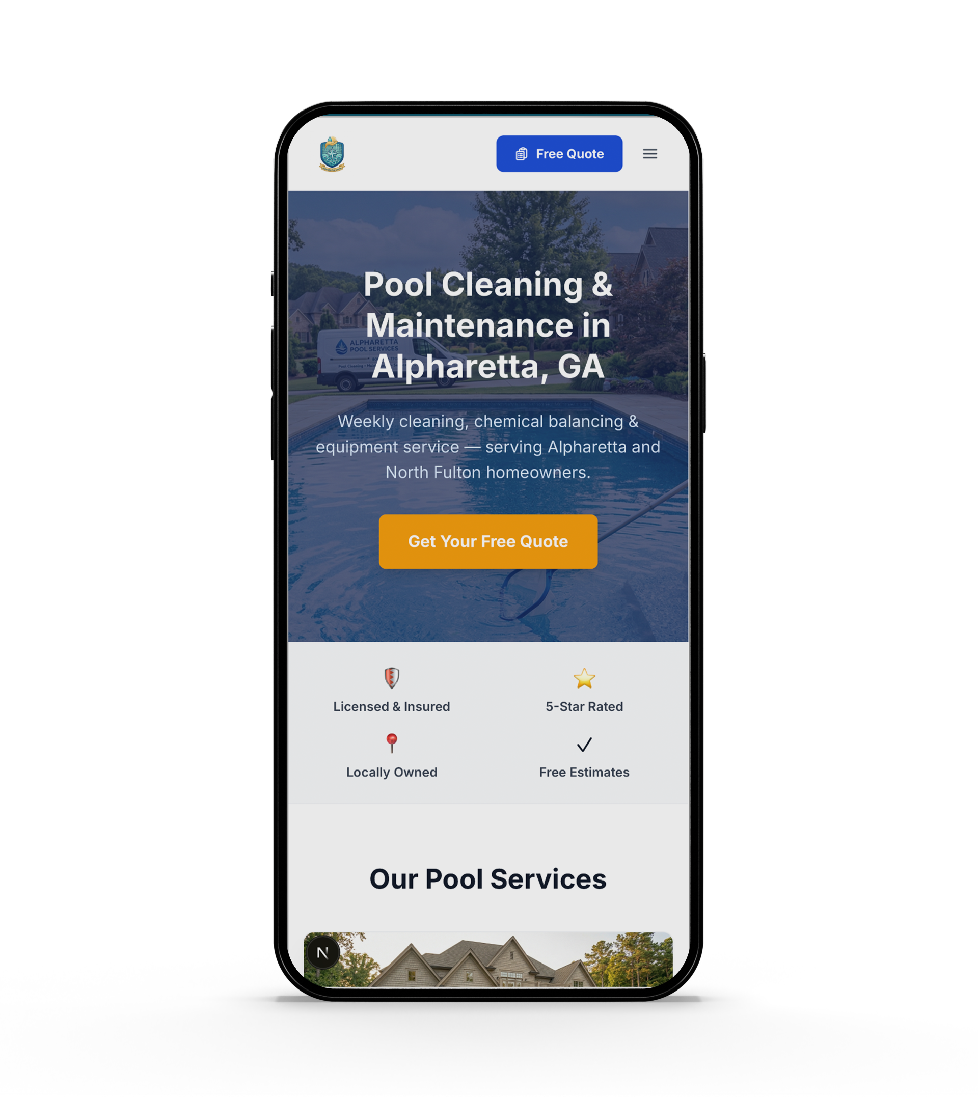 Service page hero with local keyword targeting — mobile